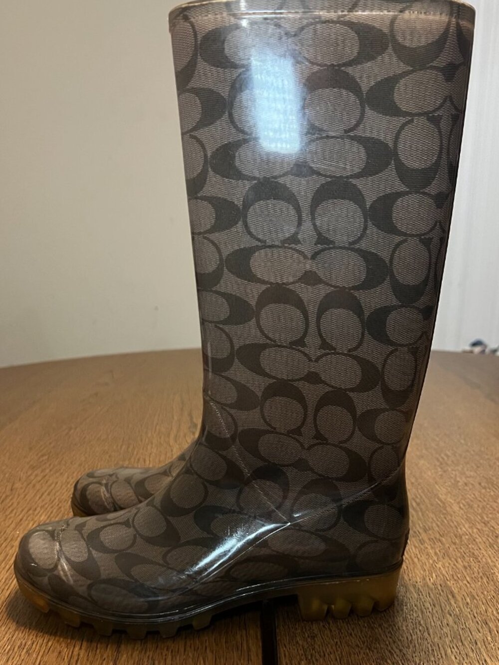 Coach Monogram Y2K Rubber Rain Boots Waterproof Tall Boots Womens Sz 6 - Picture 2 of 11